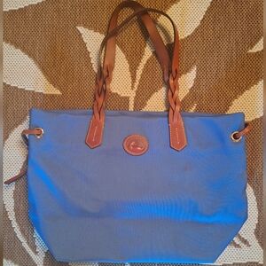 Dooney & Bourke Blue Nylon Shopper Tote with Brown Handles, NWOT